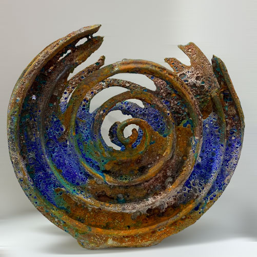 Coral-Spiral-I-High-Fired-Paperclay-with-Crater-Glaze-33cmx33cm
