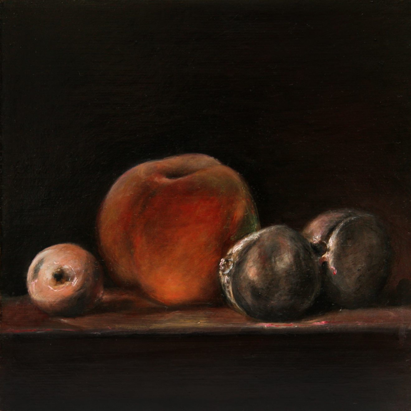 Peaches and Plums on a Bench (after Chardin) Oil on Canvas 18x18cm 2012